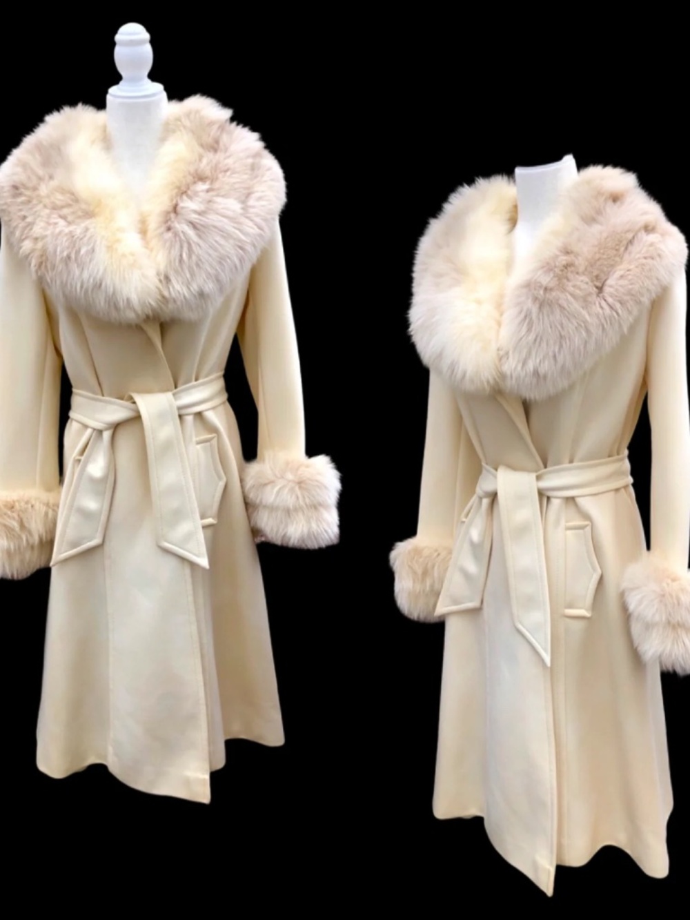 Vintage 60’s LIlli Ann White Cream Ombré Fox Fur Princess Fit and Flare Belted